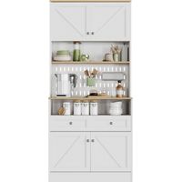 Élégant buffet blanc pour salle à manger, avec 2 tiroirs et 4 portes – Meuble raffiné pour cuisine, salle à manger et salon, doté de poignées argentées et d'un vaste espace de rangement.