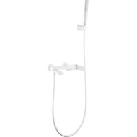 IMEX Kit vascadoccia serie DINAMARCA con corpo in ottone tubo metallico 180 cm supporto doccia ABS maniglia quadrata cartuccia ceramica Ø35 mm finitura bianco opaco - Imex-BDR031-4BL