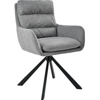 Bon Furni Silla de comedor giratoria de 360° con reposabrazos en tela aspecto lino gris paloma, juego de 1