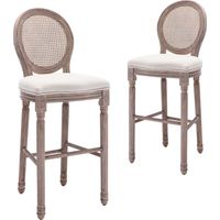 Vidaxl – Tabourets de bar lot de 2 – Hauteur d'assise 75 cm – Assise en lin blanc – Structure en bois massif – Conception classique élégante