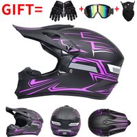 Casque de Moto Cross Intégral Homme/Femme, Certifiés DOT, Casque de Motocross VTT avec Cadeaux (Gants + Lunettes + Masque) - Design Noir et Violet - Taille S