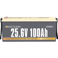 Power Queen – Batterie lithium 24V 100Ah 2560Wh LiFePO4 – BMS 100A – 4000-15000 cycles – Pour stockage énergie solaire et hors réseau – Camping car, bateau