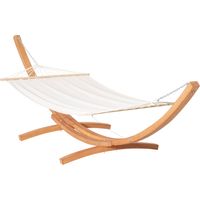 Amaca con Supporto in Legno e Cotone, Amaca da Giardino per altri Spazi Esterni, 392x120x102cm, Bianca