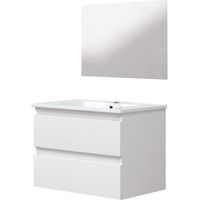 ONDEE - Mueble de baño colgante LILA - 60cm - 2 Cajones - Blanco - Espejo