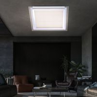 Lampada da soffitto, dimmerabile, lampada da soggiorno, LED, paralume in vetro con acrilica, alu cromato, LED 45 W 3150 lm 3000 K, LxPxH 44,5x44,5x8cm