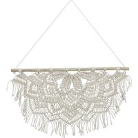 Relaxdays Macramé mural, fait à la main, Style Boho, Décoration murale, HxL : 65 x 60,5 cm, coton, bois, couleur crème