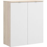 Dmora - Mehrzweckschrank Ddijk, niedriger Multifunktionsschrank, Schrank mit 2 Türen, 79 x 40 x 96 cm, Weiß und Eiche