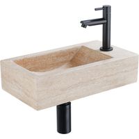FugaFlow Eccelente Pietra Ensemble fontaine - 40x22x10cm - trou de robinet à droite - robinet de fontaine mat noir - bouchon d'évacuation - siphon