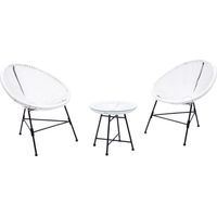 Concept-Usine – Salon de jardin 2 fauteuils ronds et table basse blanche – Structure en acier epoxy – Assise en polyéthylène pour confort – Dimensions table 45x45x46cm