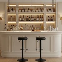 Lot de 2 tabourets de bar réglables en hauteur, pivotants à 360°, rembourrés et sans dossier, en polyuréthane noir, pour cuisine et bar