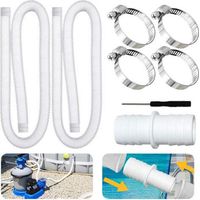 QORVA-tuyau piscin 32mm 2Pcs 32mm Tuyau pour Piscines Hors Sol,tuyau de pompe filtre à sable piscines avec 4 colliers de serrage en métal pour Piscines 150cm