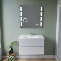 Einzelwaschtischmˆbel ROSINOX 80 cm komplett aus Edelstahl + Excellence-Spiegel Ò Weifl Ò Keramik-Waschtischplatte