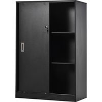 Armoire de Bureau 2 Portes coulissantes verrouillables dim. 80L x 40l x 120H cm 2 étagères Panneaux Particules Noir