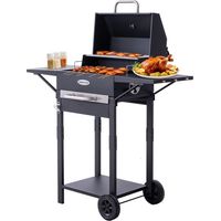 HOMAVO Barbecue a Carbonella, Superficie di Cottura: 45×32 cm, Griglia Principale in Smalto, Ripiano Riscaldante, Termometro