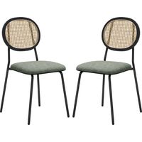 Sillas de comedor ratán sintético pack 2 marco acero salón 44x54x87 cm verde oscuro negro