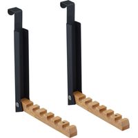 Relaxdays Türgarderobe klappbar 2x, zum Einhängen, Türhaken 6 Kleiderbügel, Metall & Holz, für 2 cm Türfalz, schwarz