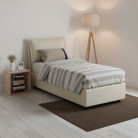 Talamo Italia Cama individual Roberta, Cama contenedor con revestimiento de tela, 100% Made in Italy, Apertura lateral, con colchón 80x190 cm incluido, Beige, con embalaje reforzado