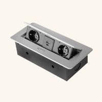 Prise plan de travail BRUME ouverture automatique - Bloc 2 prises + USB-A + USB-C rétractable gris