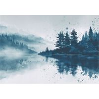 Fototapete Wald Nebel See Natur – Moderne Großformat Wandtapete 200x140 cm – Für Wohnzimmer & Schlafzimmer
