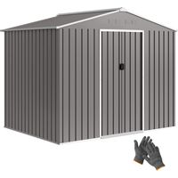 Casetta da Giardino 2.3x1.7 m in Acciaio con Prese d'Aria e Doppia Porta Scorrevole, Effetto Legno