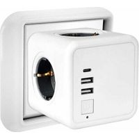 Multipresa da parete Cube con 4 prese e 3 multiprese USB, multipresa USB 7 in 1 con interruttore per casa e ufficio