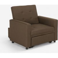 Le Roi Du Relax – Fauteuil convertible lit 1 place avec accoudoirs – Structure en bois robuste – Dossier rabattable – Housse en tissu polyester matelassé