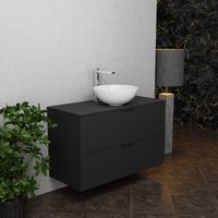 Inda - Badezimmerschrank B.100 mit Aufsatzwaschbecken / Mattschwarz 2 Schubladen - Topazio