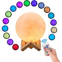 Moon Lamp 3D Print LED Night Light 16 Glowing Colors with Stand Remote Control Touch Control USB Rec
