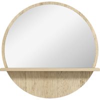 Specchio Bagno Rotondo Truciolato Vetro con Ripiano Portaoggetti 2 Ganci Ø45x10 cm