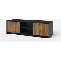 Mobiler TV-Schrank mit geflochtenen Türen und Budapest-Glas - Schwarz