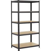 Heavy Duty Shelving, Garage Storage Shelves, Metal Racks, 5 Levels, Thick Stainless Steal Frame with MDF Shelves Boltless Assembly 180cm High X 90 Wide X 40 Deep - Black
