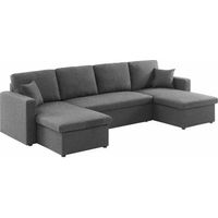 Canapé panoramique convertible en tissu. 4 places. coffre rangement. lit modulable Polyester Gris foncé