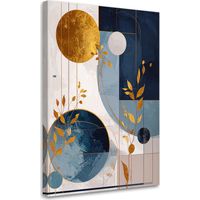Toile Imprimée, Abstraction turquoise-doré de cercles et de feuilles,60x90