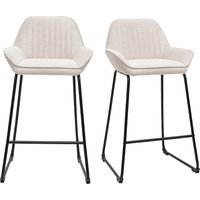 Tabourets de bar en tissu effet velours texturé beige et métal noir H68 cm (lot de 2) RONNIE