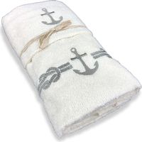 LOT DE SERVIETTES EN ÉPONGE MER MARIN AVEC ANCRE BEIGE