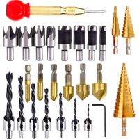 26 Pieces Wood Door Window Countersink Drill Bit Set with 8 Wood Cutting Bits, 7 Three Point Drill Bits, 6 Countersink Drill Bits, 3 Taper Drill Bits