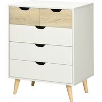 Cómoda 5 cajones Cajonera Moderna Natural y Blanco 60x40x77.5 cm