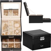 SPRINGOS Schmuckkästchen mit Spiegel Schmuckschatulle 16 x 16 x 11 cm Schmuckbox für Ringe Ketten Ohrstecker Ohrringe