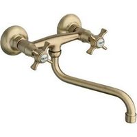 Cristina Ondyna – Robinet lavabo mural rétro vieux bronze – Mélangeur à deux poignées – Tube orientable – Aérateur anticalcaire – Garantie 8 ans