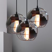 Vintage Pendant Lamp Creative Earth Shape Chandelier Metal Sprial Hanging Light for Bedroom Cafe Bar Black - 3 Pack