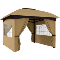 Gazebo da Giardino 3.4x3.4m con Pareti, Protezione UV e Tetto a 2 Livelli, Beige