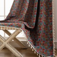 JSSEVN – Rustikaler, farbenfroher Retro-Gardinenstoff mit Flechtmuster und Quasten – 1-teilig – Für Schlafzimmer und Wohnzimmer, Lichtfilter – 150 x 180 cm