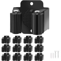 Set of 12 wall-mounted broom holders - Made of sturdy stainless steel - With screws - For garden and outdoor use - Black