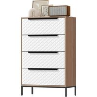 Comoda 4 cajones Tela Frentes Patron Diamante Salon Oficina Dresser Natural Blanco 80x35x80cm