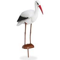 Relaxdays – Statue de jardin cigogne – Figurine déco 80 x 22 x 64 cm – Protection héron pour mare – En plastique blanc/rouge