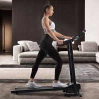 Tapis roulant, pieghevole, elettrico, 1,5 HP, motore elettrico silenzioso, 12 programmi fino a 12 km/h, attrezzatura fitness con display LED, connettività USB e AUX, fino a 100 kg, allenamento per cam