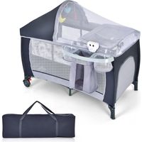 Costway – Lit parapluie bébé pliant 4 en 1 avec matelas – Table à langer et parc de jeux – Hauteur réglable – Sac de transport inclus