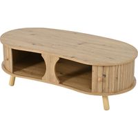Couchtisch mit 2 Schiebetüren und offenen Fächern, Massivholzbeine, aus MDF, Natur, 108 x 50 x 37 cm
