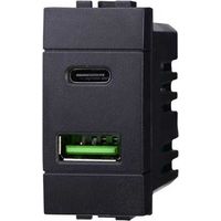 Presa USB + USB Type-C 3.1A Nera Compatibile con Bticino Living Light LN3002