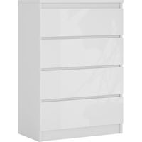 Commode 4 Tiroirs : Blanc Mat / Blanc Brillant, 70 x 39 x 101 cm